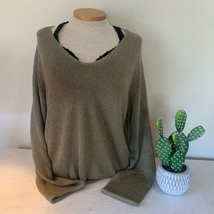 🌵 H&M Basic Knit V-Neck Sage Green Sweater
